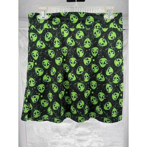 Golf Gentry Black Green Alien Faces Print ALine Skirt Womens Size M Skort Lined